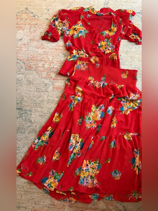 Ralph Lauren Dresses & Skirts - Ralph Lauren Red Floral Tiered Skirt and Blouse Set - XL